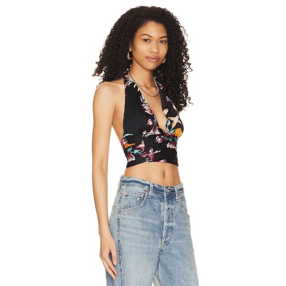Free People Seraphina Cropped Halter Top Black Tropical Combo Small NWOT - Picture 9 of 9